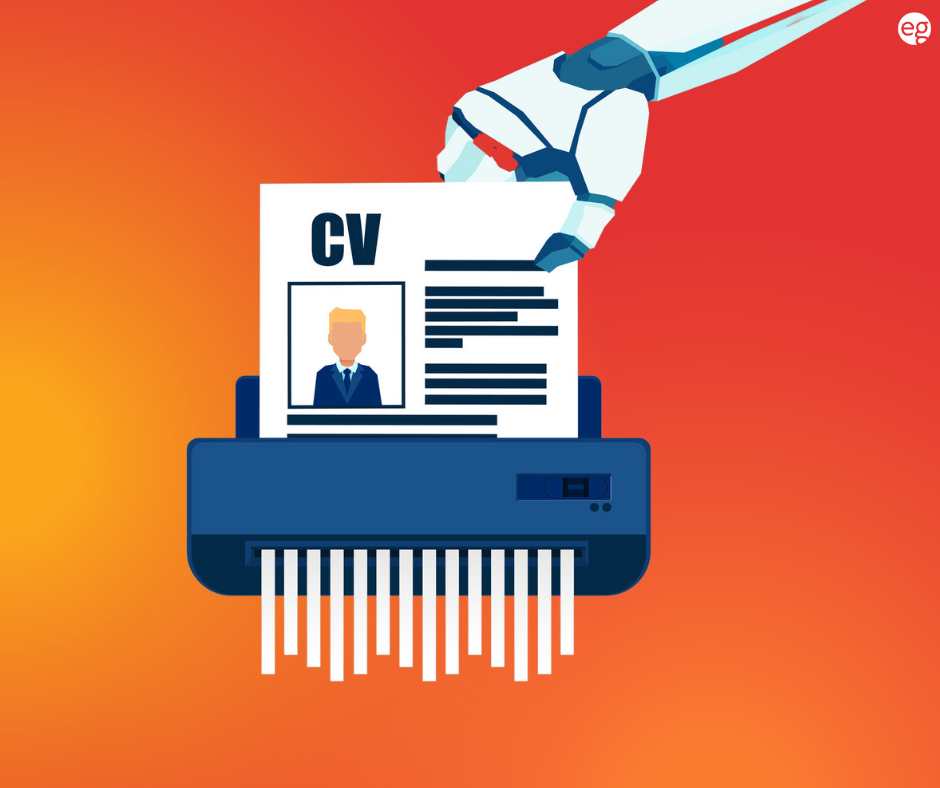 Robot hand shredding a paper resume