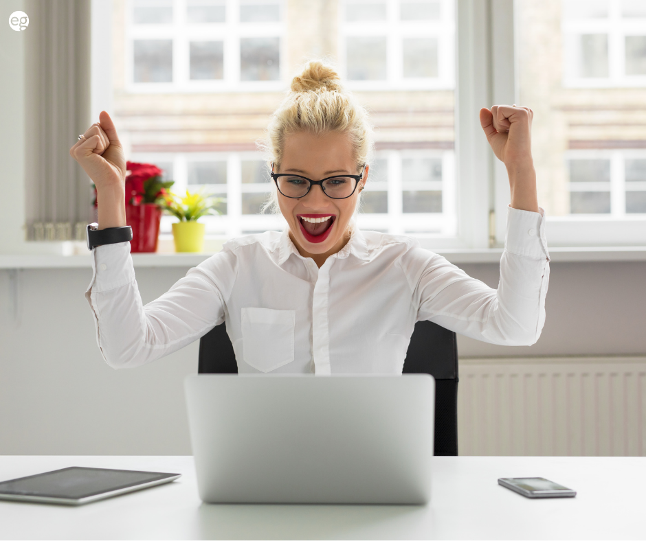 Woman happy while working
