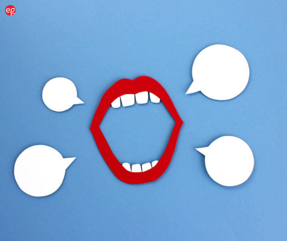Open mouth with speech bubbles