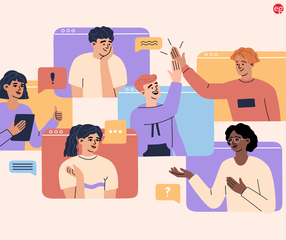 Illustration of people chatting and connecting digitally