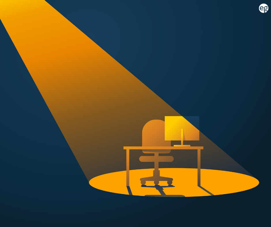 Illustration of a chair and desk in an orange spotlight