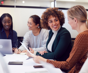 Group of diverse women working in an office