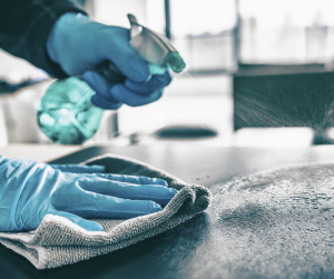 Sanitizing spray with gloves