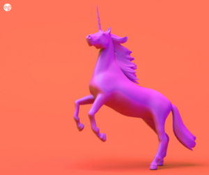 Pink unicorn on an orange background